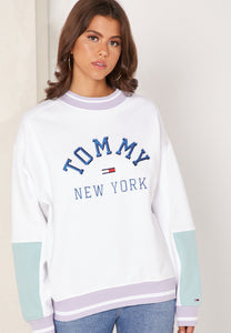 Tommy Hilfiger Jeans Sweatshirt, Damen Sweatshirt, Relaxed Fit, Weiß Multi
