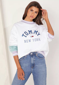 Tommy Hilfiger Jeans Sweatshirt, Damen Sweatshirt, Relaxed Fit, Weiß Multi